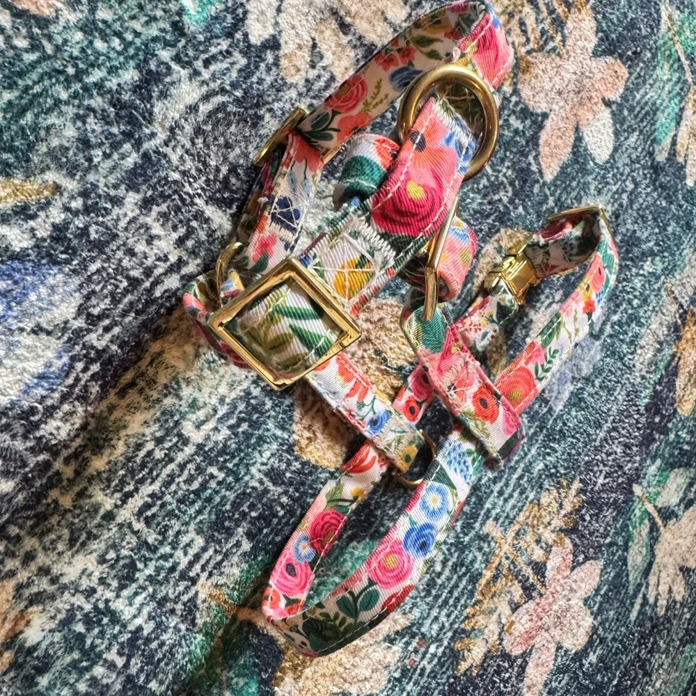 The Foggy Dog x Rifle Paper Co Floral Dog Harness with Gold Buckles XS